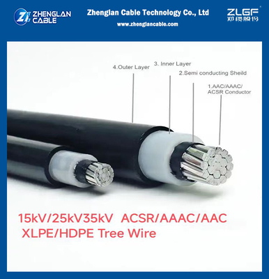 15kv AAC AAAC ACSR कंडक्टर XLPE एचडीपीई इन्सुलेशन ट्री केबल 185mm2 NTC 5909 ICEA S121-733