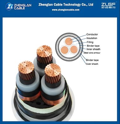 भूमिगत बख्तरबंद पावर केबल स्टील तार बख्तरबंद xlpe इन्सुलेशन 8.7/15kv YJV32 3x150mm2 IEC 60502-2