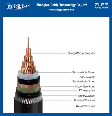 19/33kV भूमिगत बिजली केबल एक तांबे के तार की स्क्रीन + एल्यूमीनियम तार बख़्तरबंद सिंगल कोर 1x500mm2 IEC 60502-2
