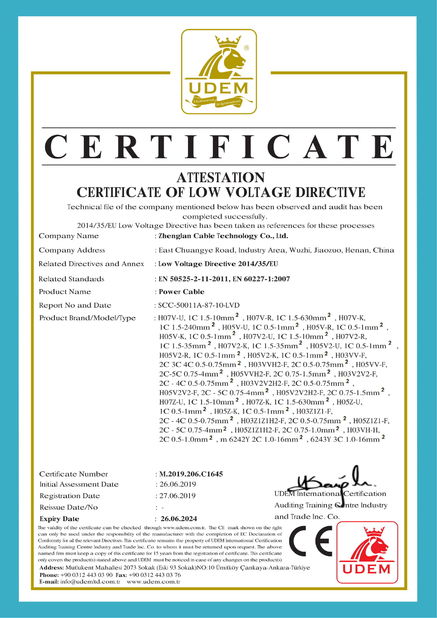 चीन Zhenglan Cable Technology Co., Ltd प्रमाणपत्र